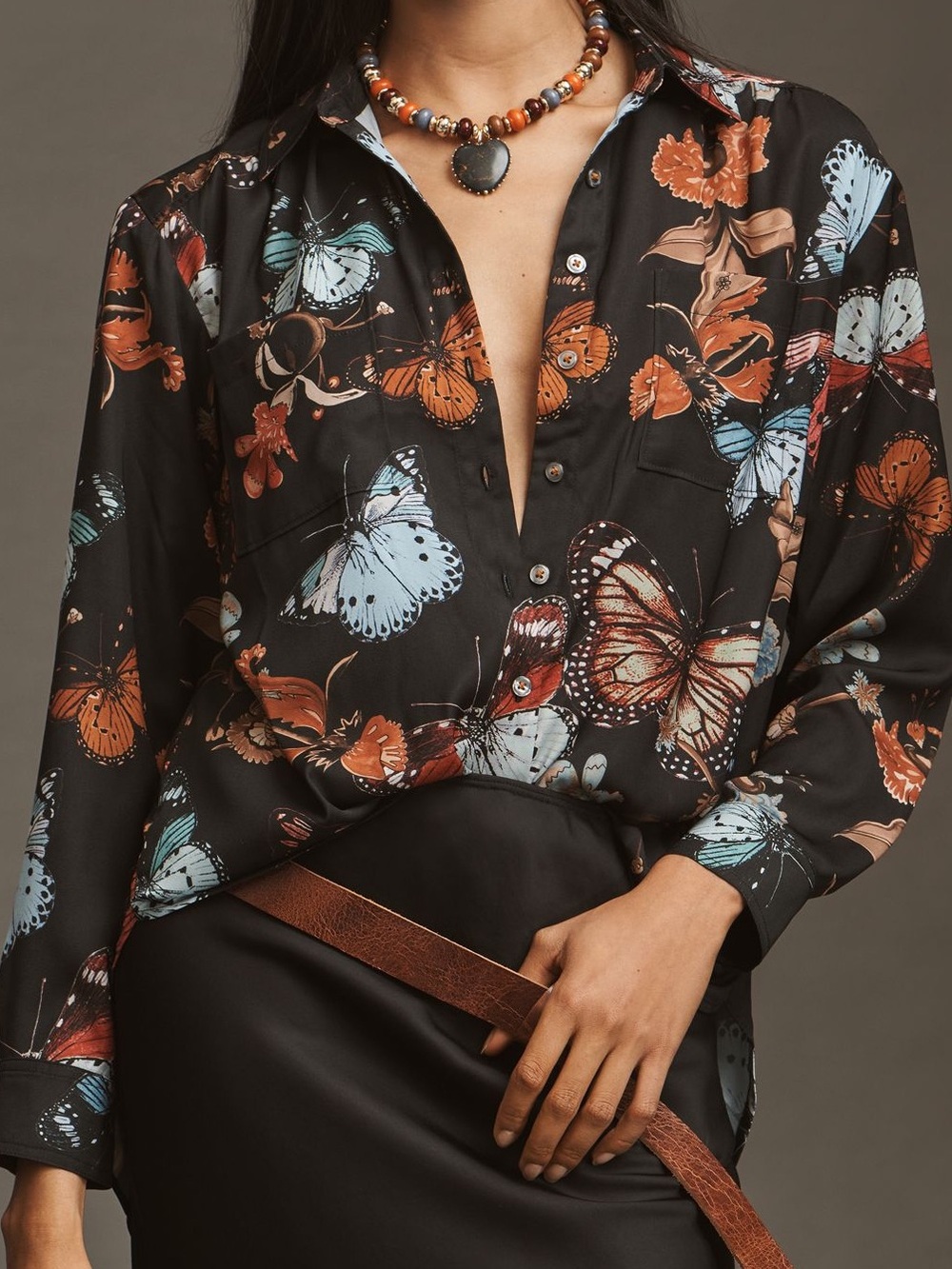 Anthropologie Brielle Button Down Blouse Long Sleeve Collared Relaxed New Large